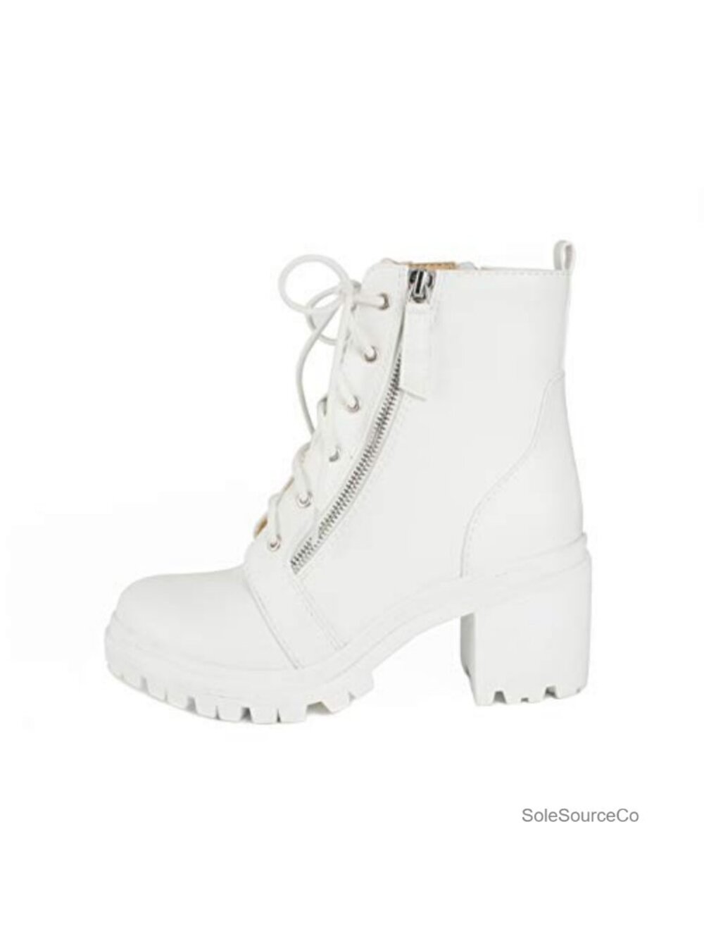 Faux Leather Lace Up High Chunky Heel Ankle Booties